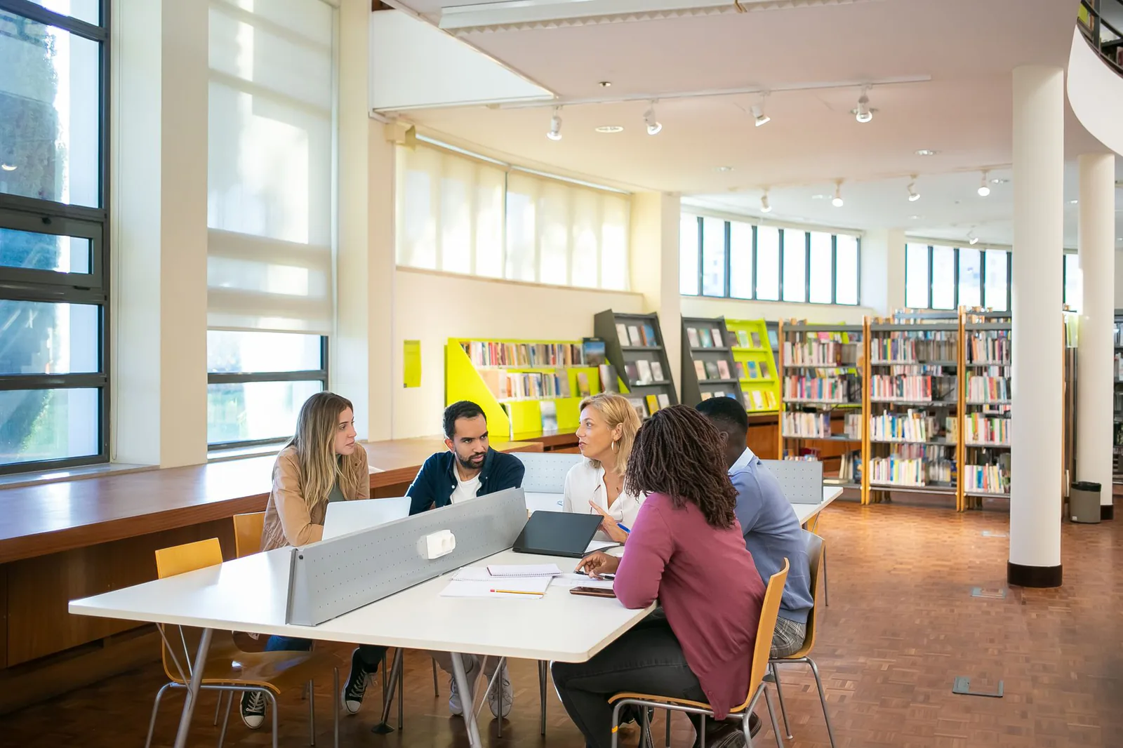 Students collaborating at a table